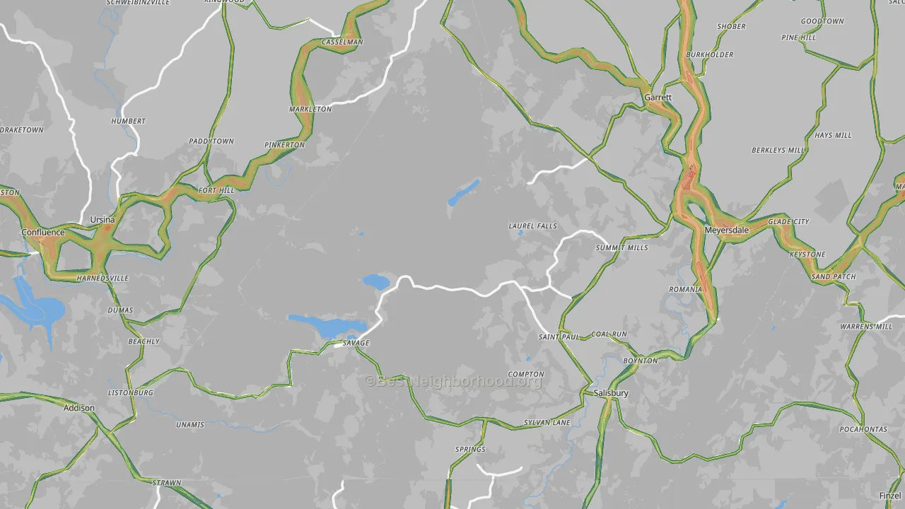 Fort Hill, PA Map of Noise Levels in Fort Hill
