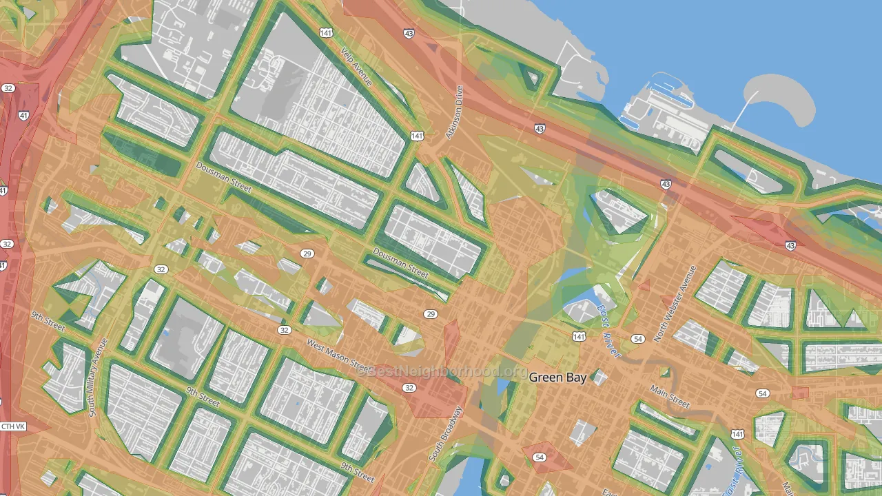 Fort Howard, Green Bay, WI Map of Noise Levels in Fort Howard
