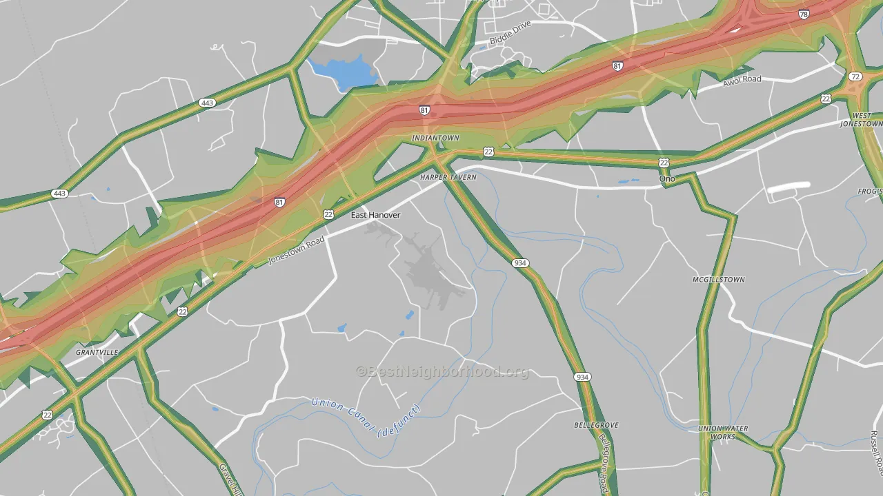Fort Indiantown Gap, PA Map of Noise Levels in Fort Indiantown Gap