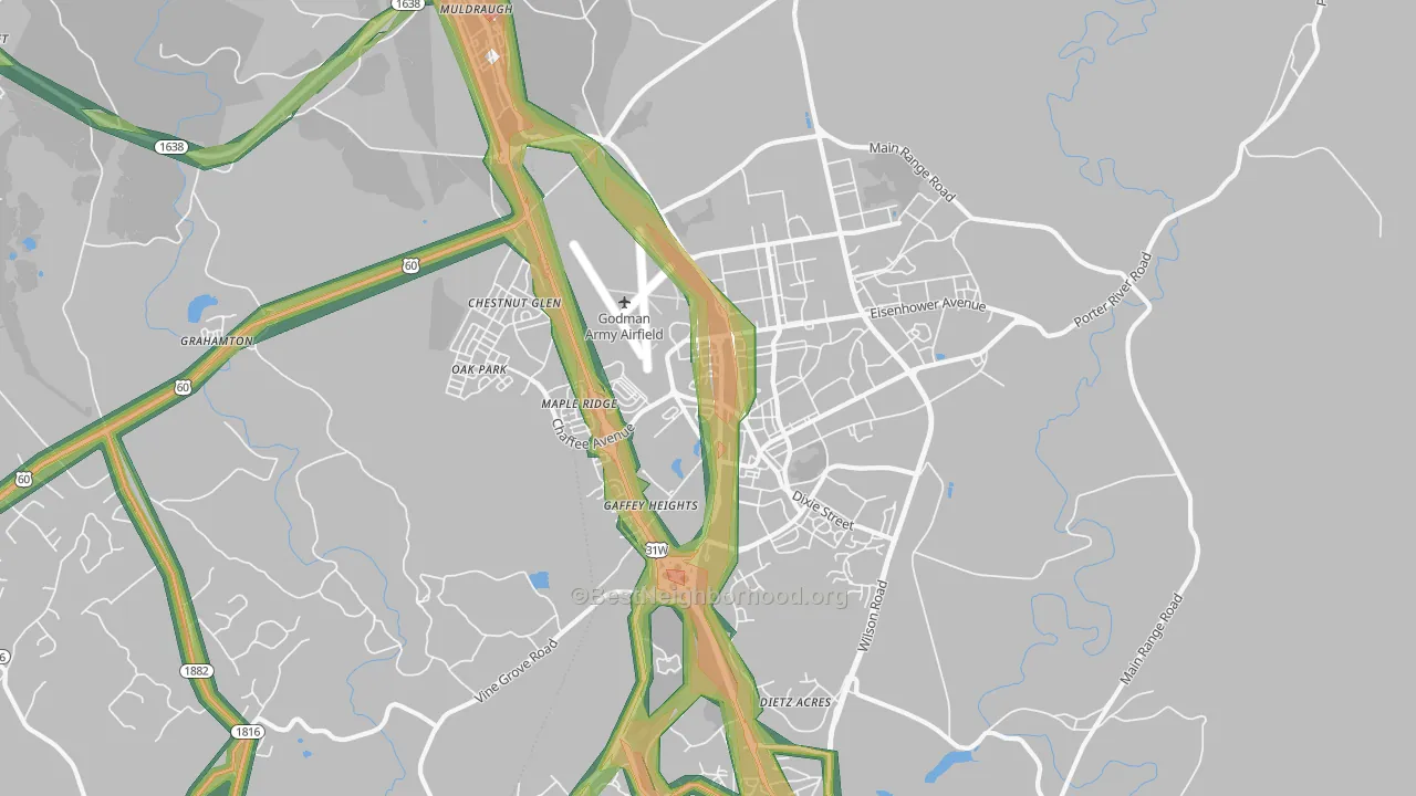 Fort Knox, KY Map of Noise Levels in Fort Knox