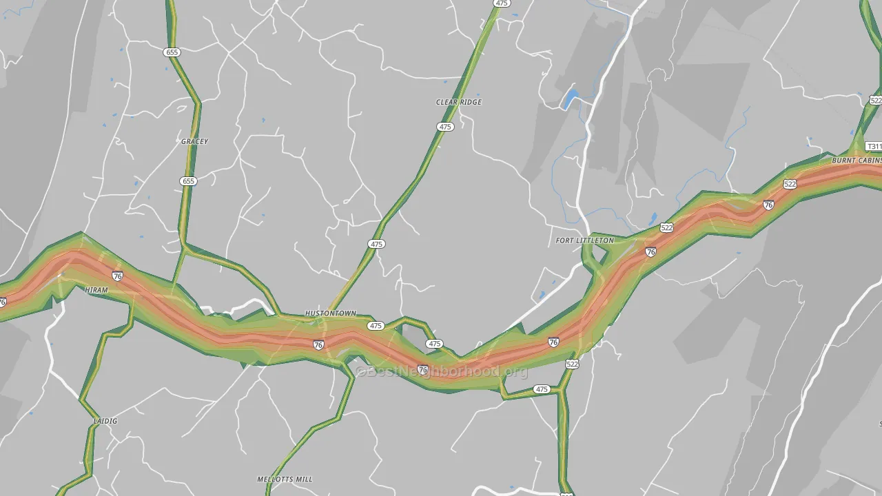 Fort Littleton, PA Map of Noise Levels in Fort Littleton