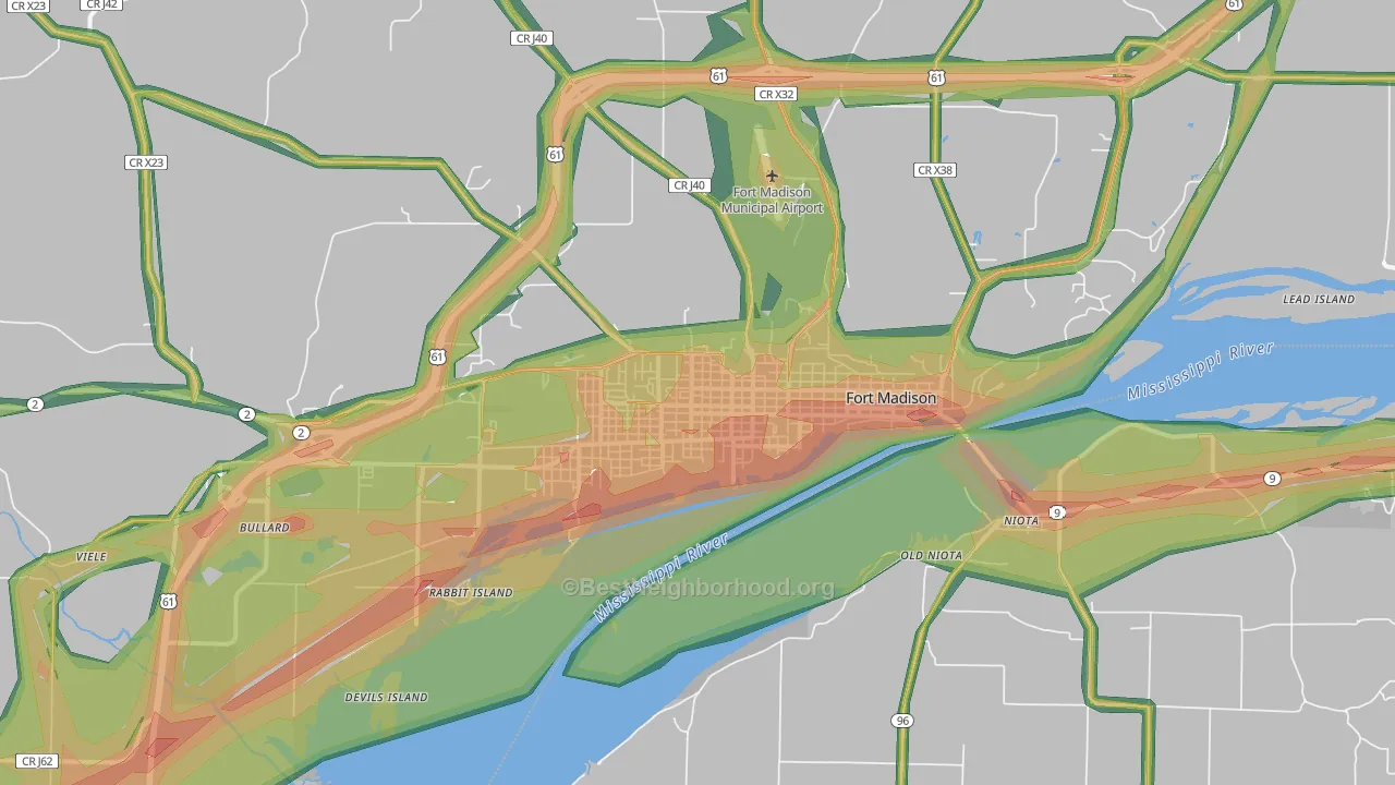 Fort Madison, IA Map of Noise Levels in Fort Madison