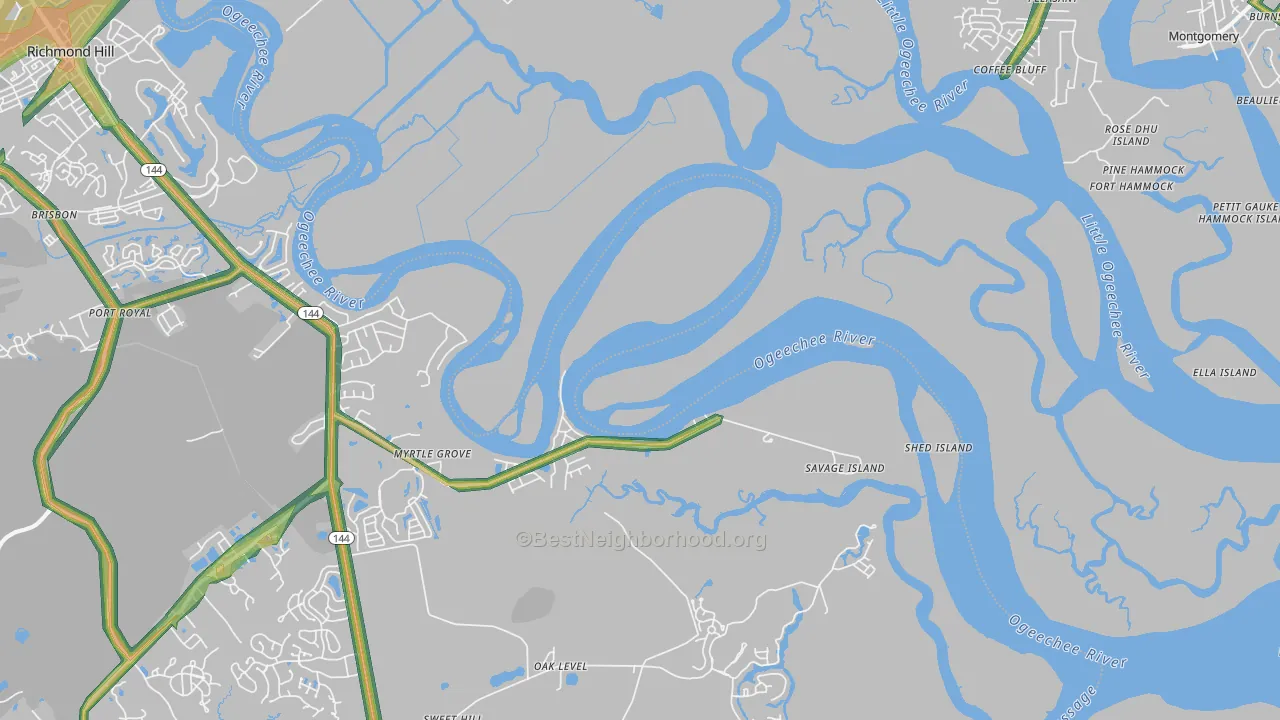 Fort McAllister, GA Map of Noise Levels in Fort McAllister