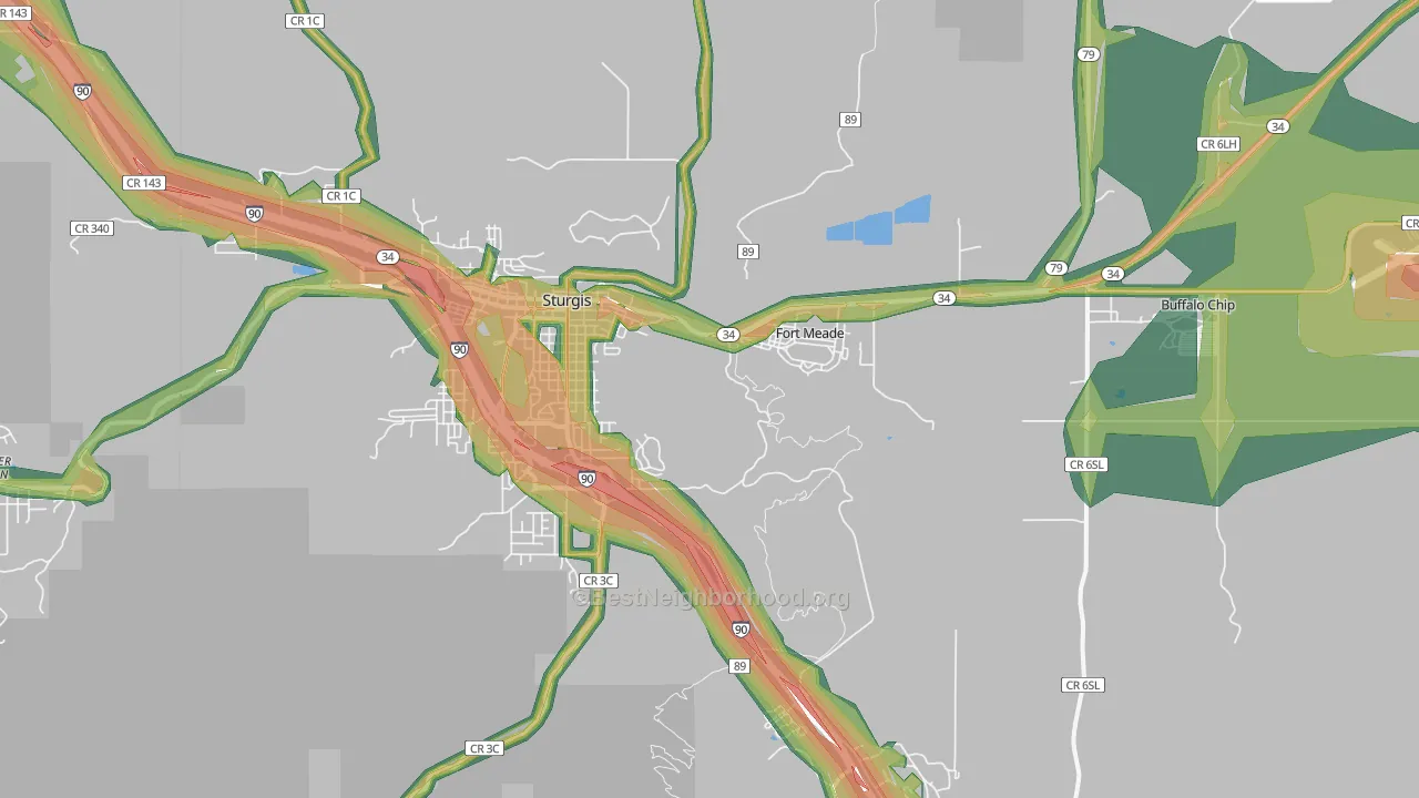 Fort Meade, SD Map of Noise Levels in Fort Meade