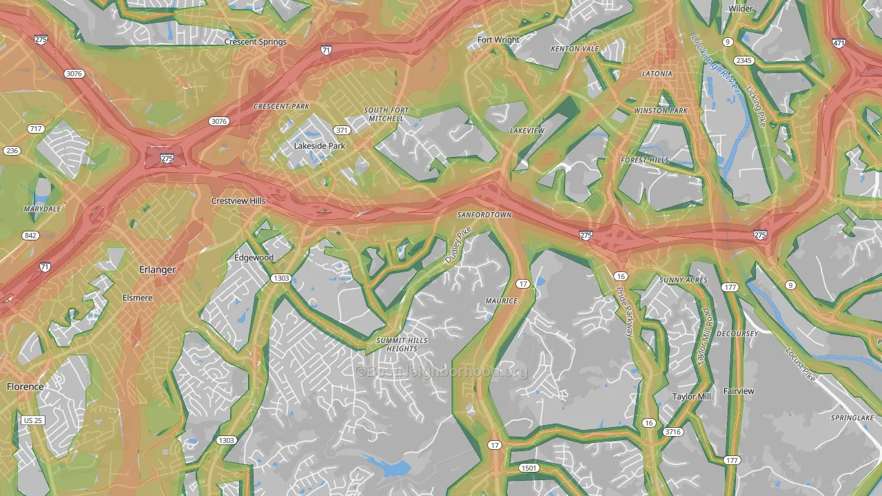 Fort Mitchell, KY Map of Noise Levels in Fort Mitchell