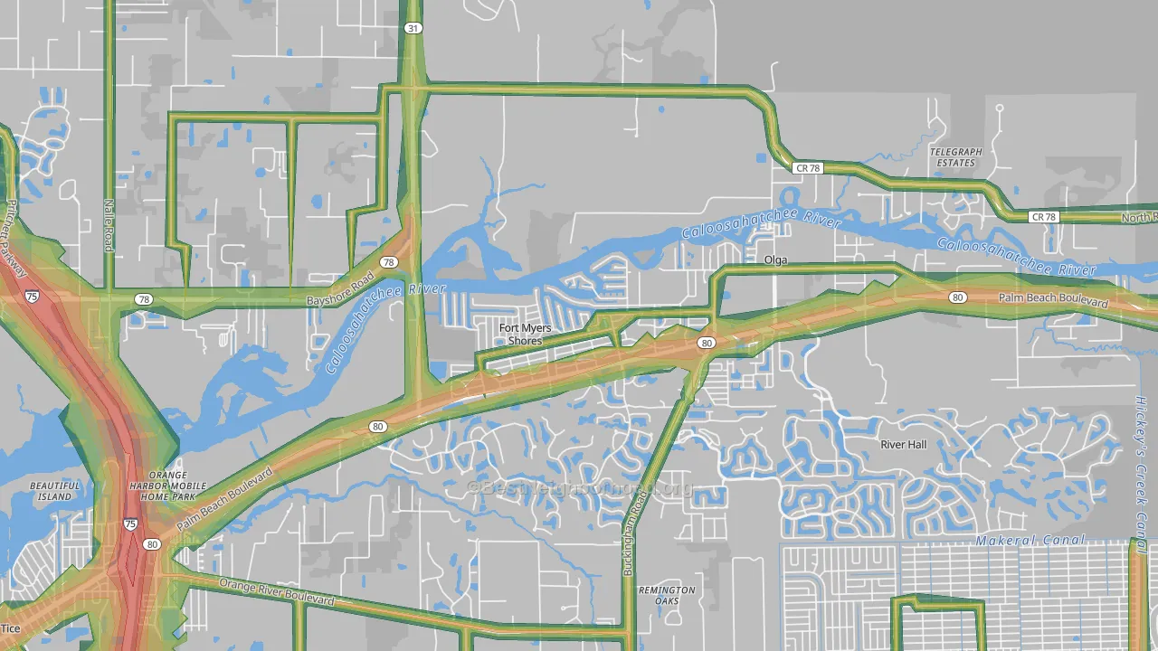 Fort Myers Shores, FL Map of Noise Levels in Fort Myers Shores