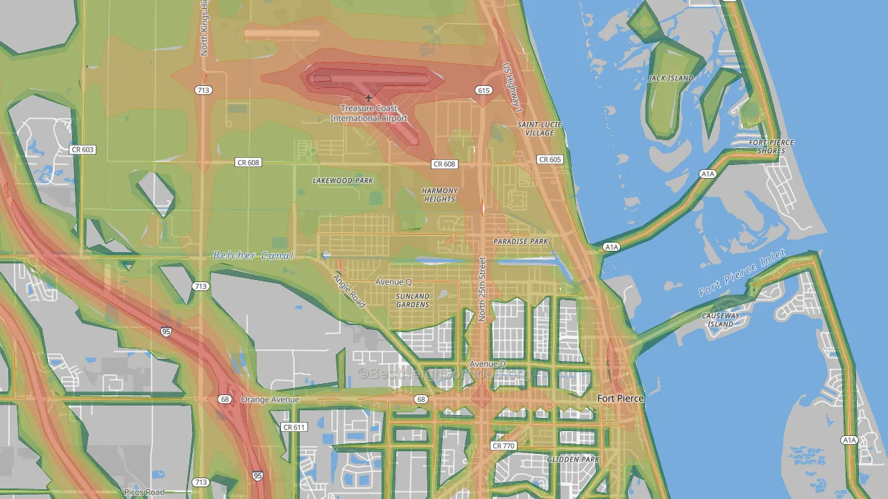 Fort Pierce North, FL Map of Noise Levels in Fort Pierce North