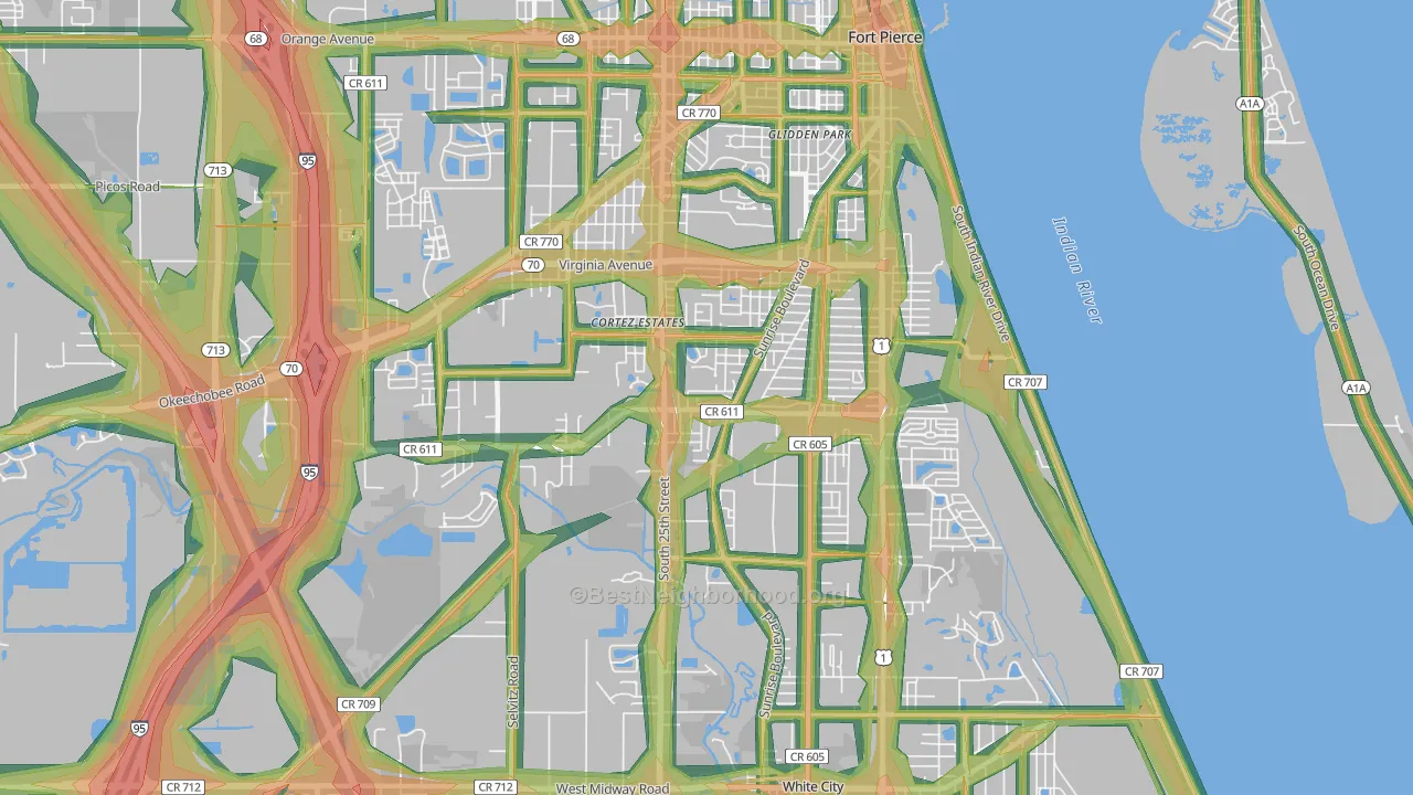 Fort Pierce South, FL Map of Noise Levels in Fort Pierce South