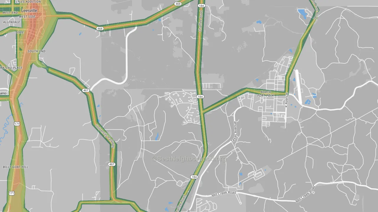 Fort Polk North, LA Map of Noise Levels in Fort Polk North