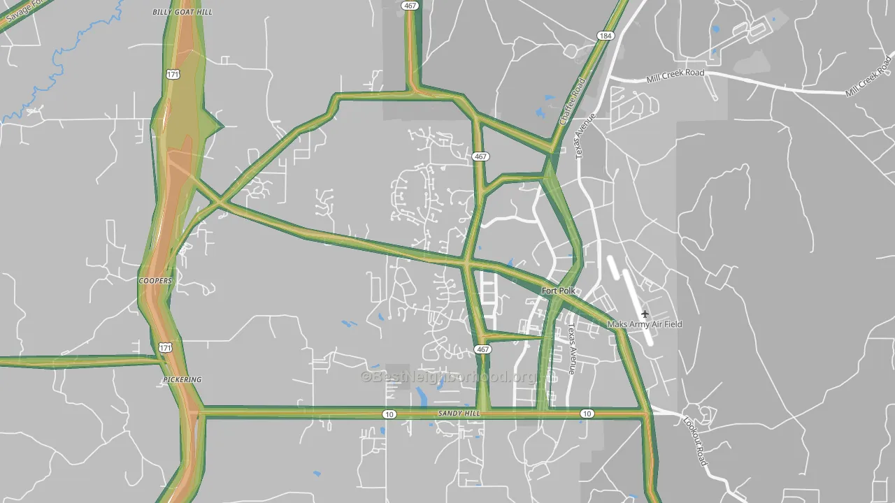Fort Polk South, LA Map of Noise Levels in Fort Polk South