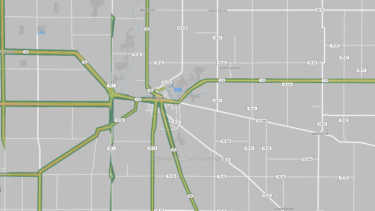 Fort Recovery, OH Map of Noise Levels in Fort Recovery