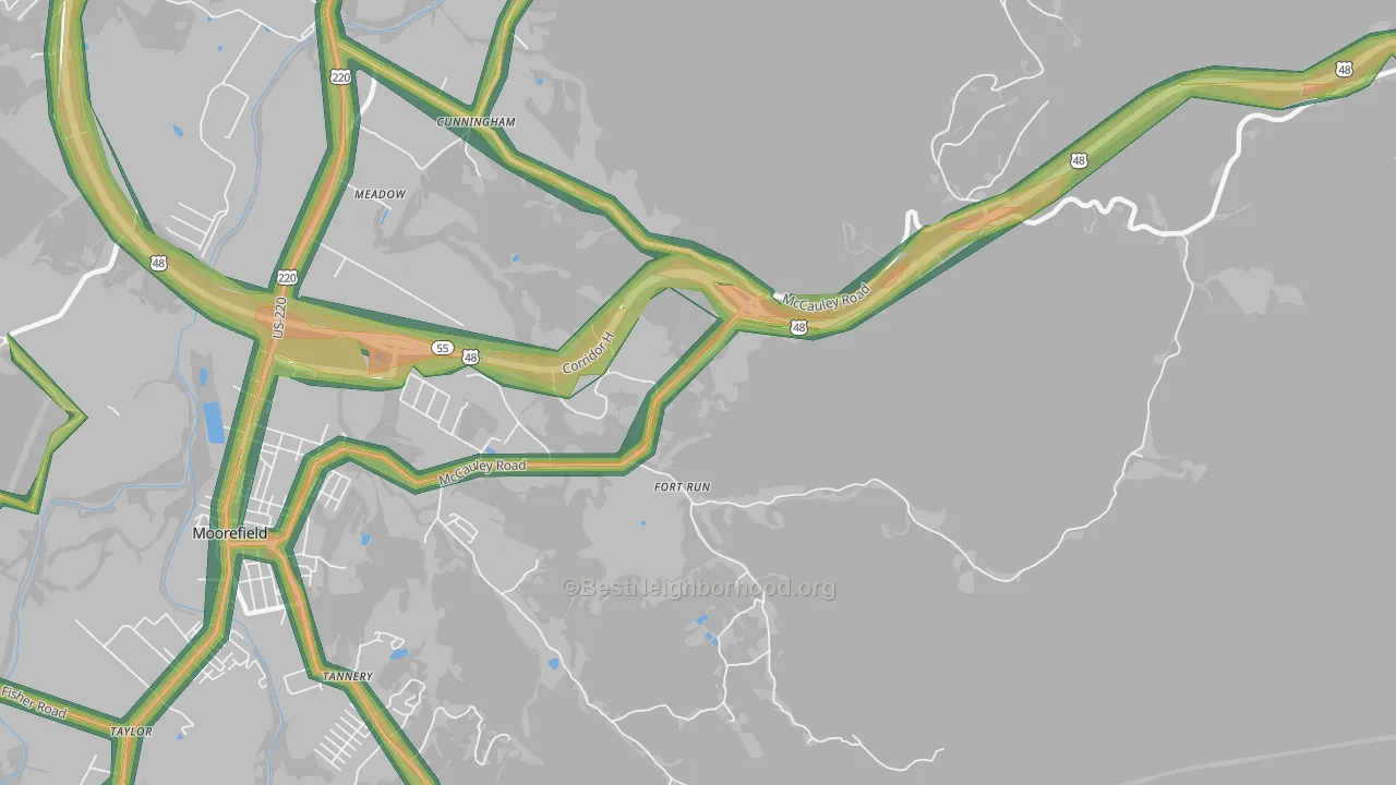 Fort Run, WV Map of Noise Levels in Fort Run