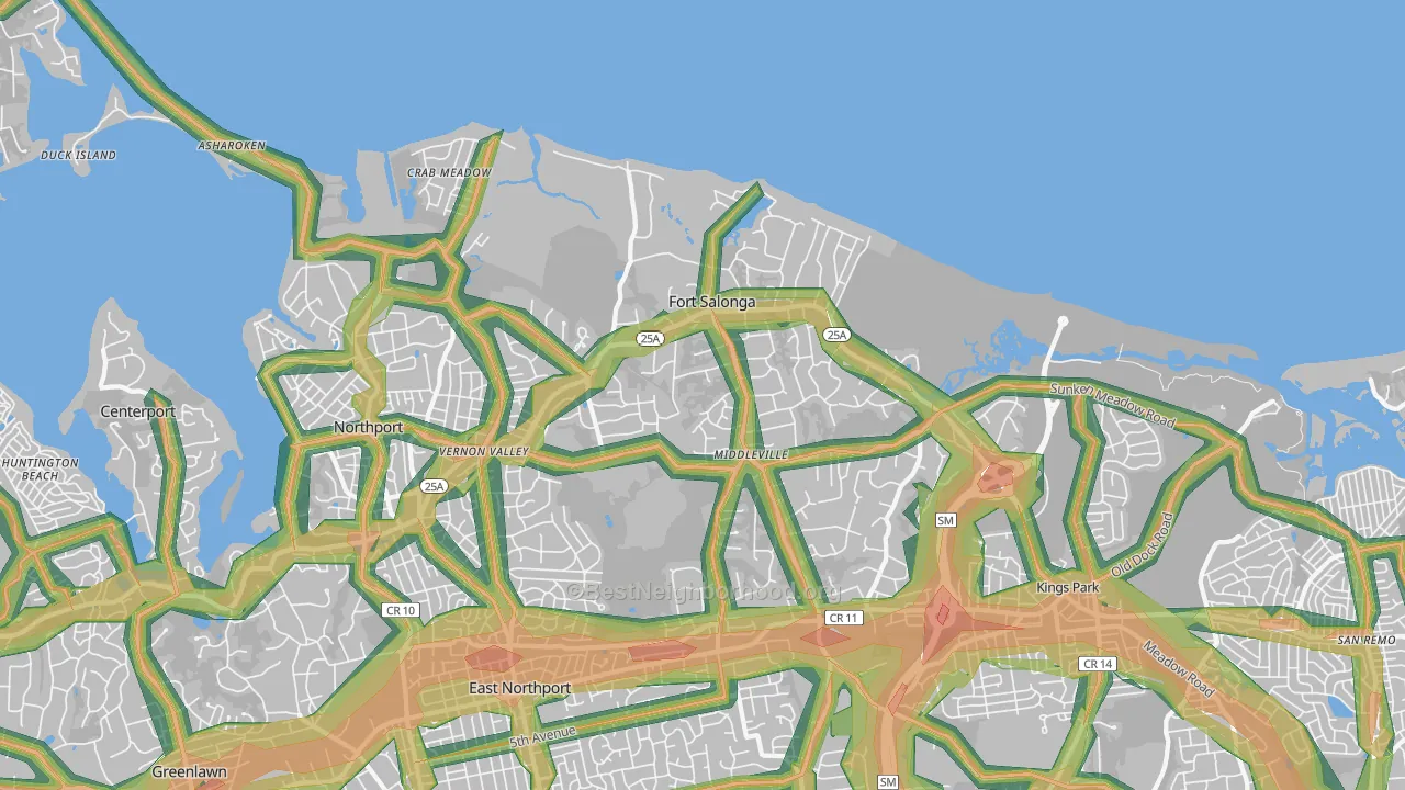 Fort Salonga, NY Map of Noise Levels in Fort Salonga