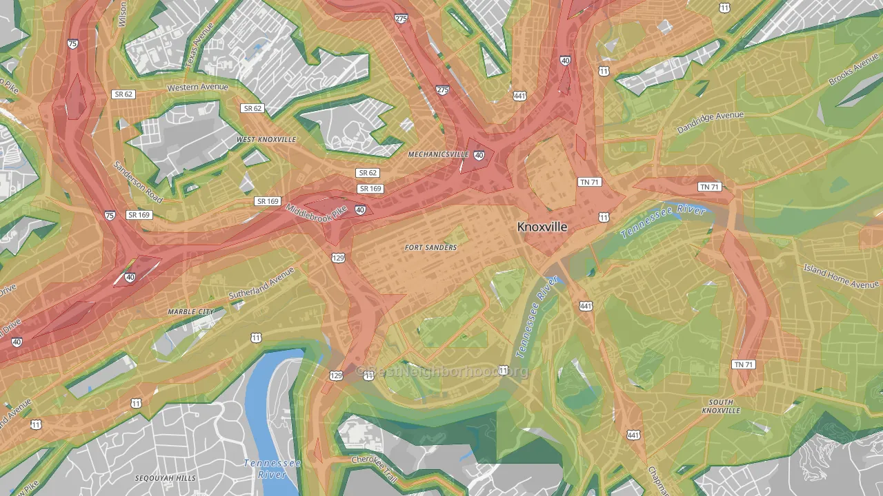 Fort Sanders, Knoxville, TN Map of Noise Levels in Fort Sanders