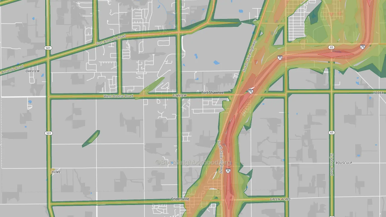Fort Shawnee, OH Map of Noise Levels in Fort Shawnee