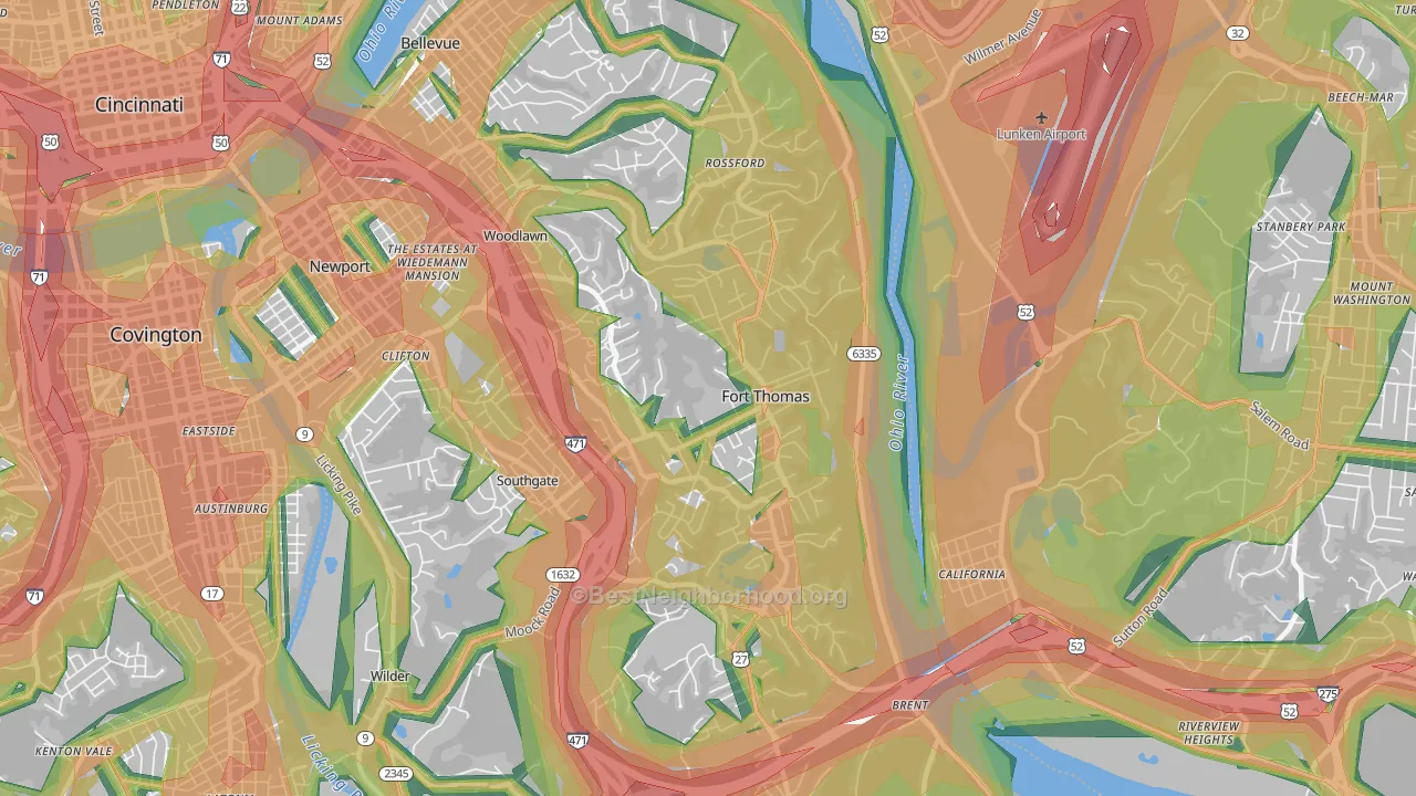 Fort Thomas, KY Map of Noise Levels in Fort Thomas