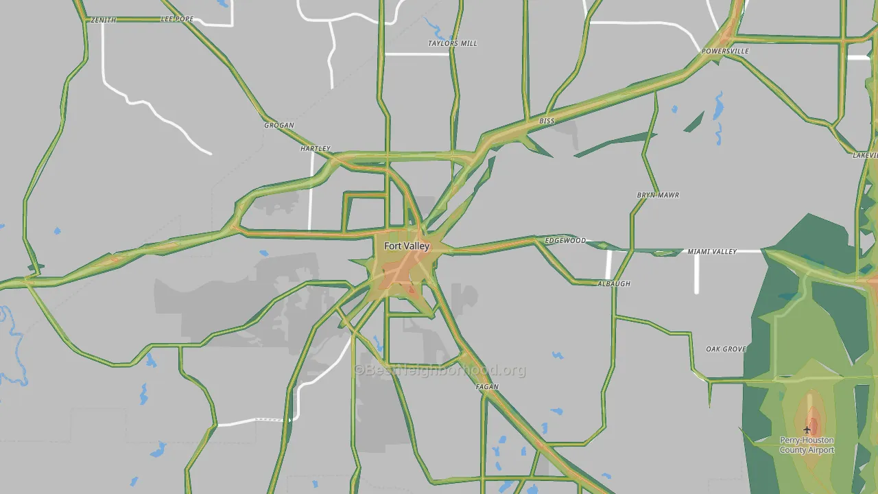 Fort Valley, GA Map of Noise Levels in Fort Valley