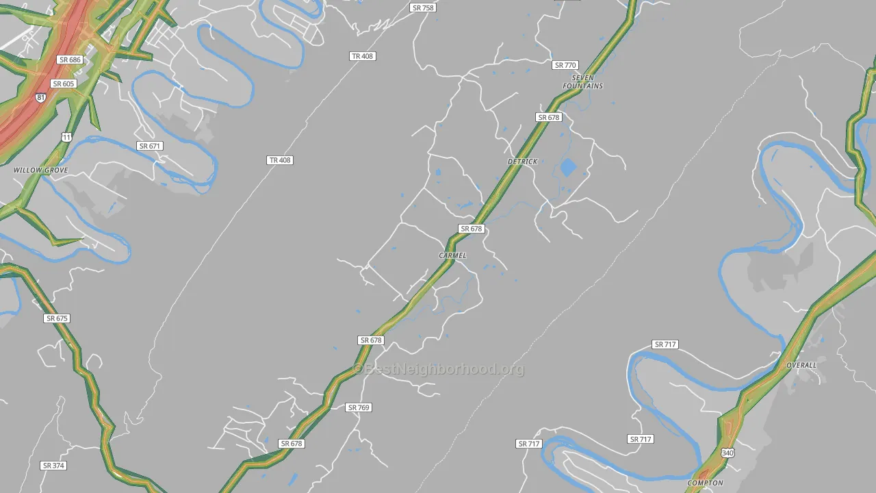 Fort Valley, VA Map of Noise Levels in Fort Valley