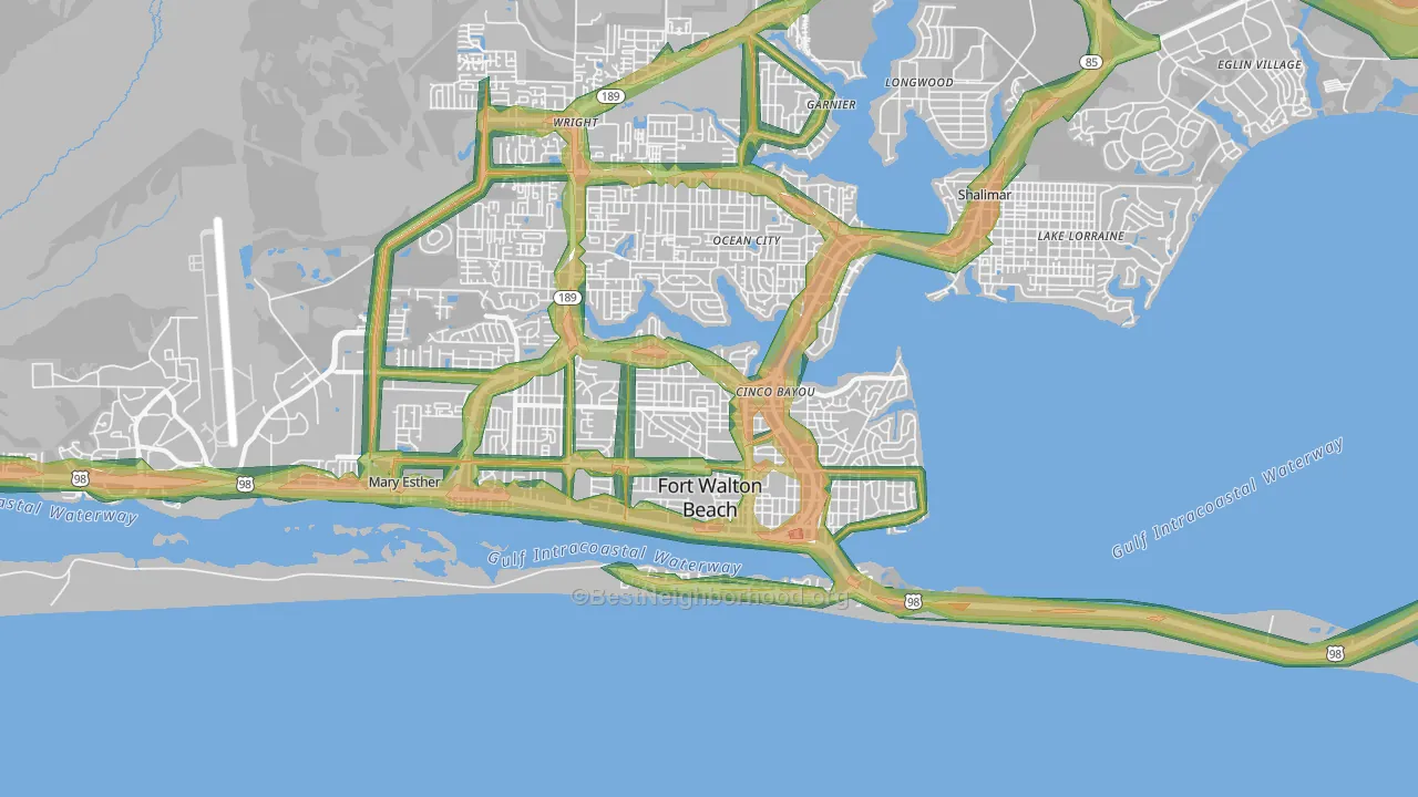 Fort Walton Beach, FL Map of Noise Levels in Fort Walton Beach