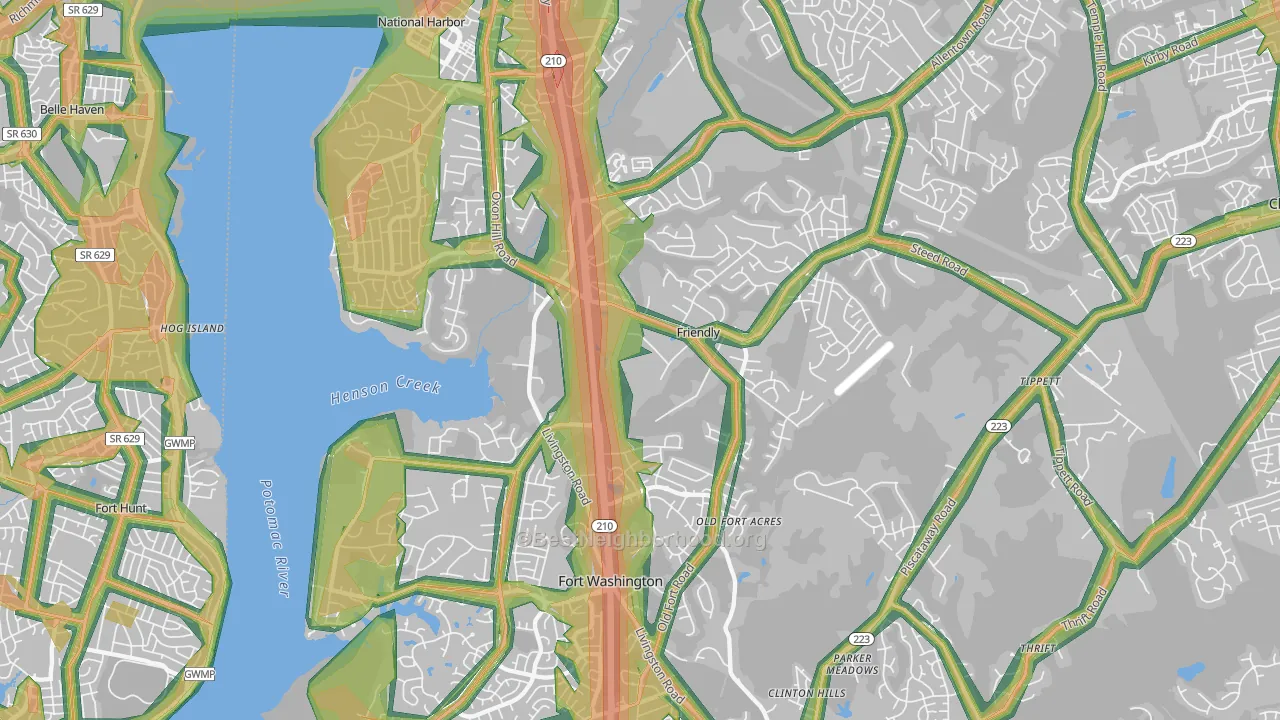 Fort Washington, MD Map of Noise Levels in Fort Washington