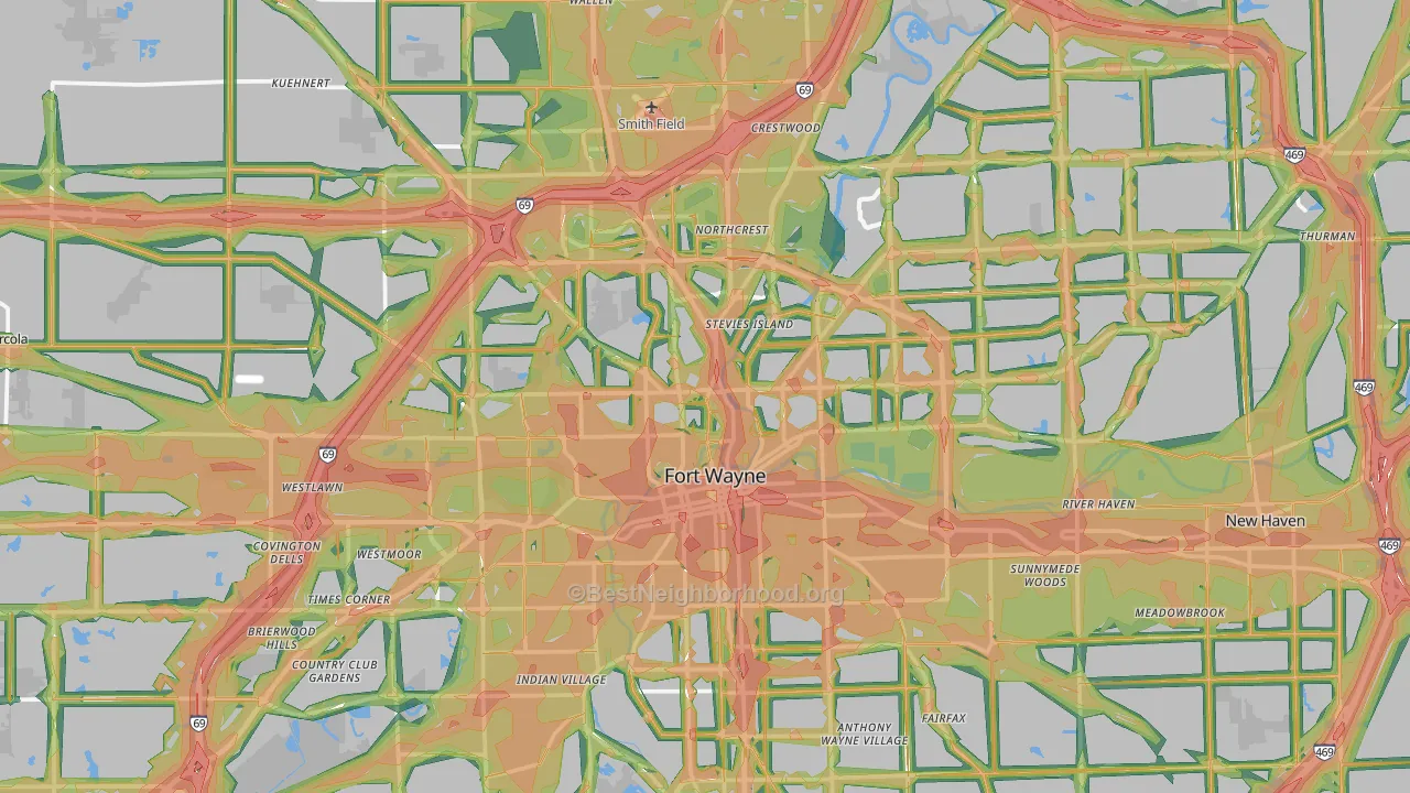 Fort Wayne, IN Map of Noise Levels in Fort Wayne