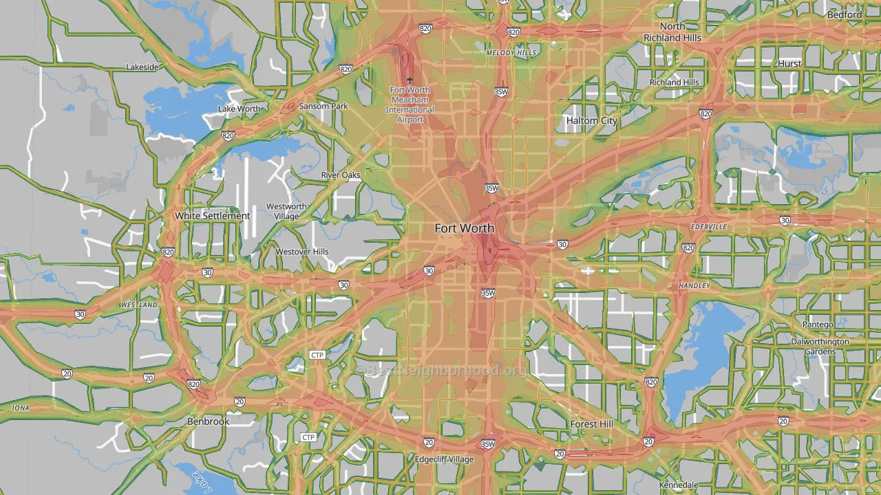 Fort Worth, TX Map of Noise Levels in Fort Worth