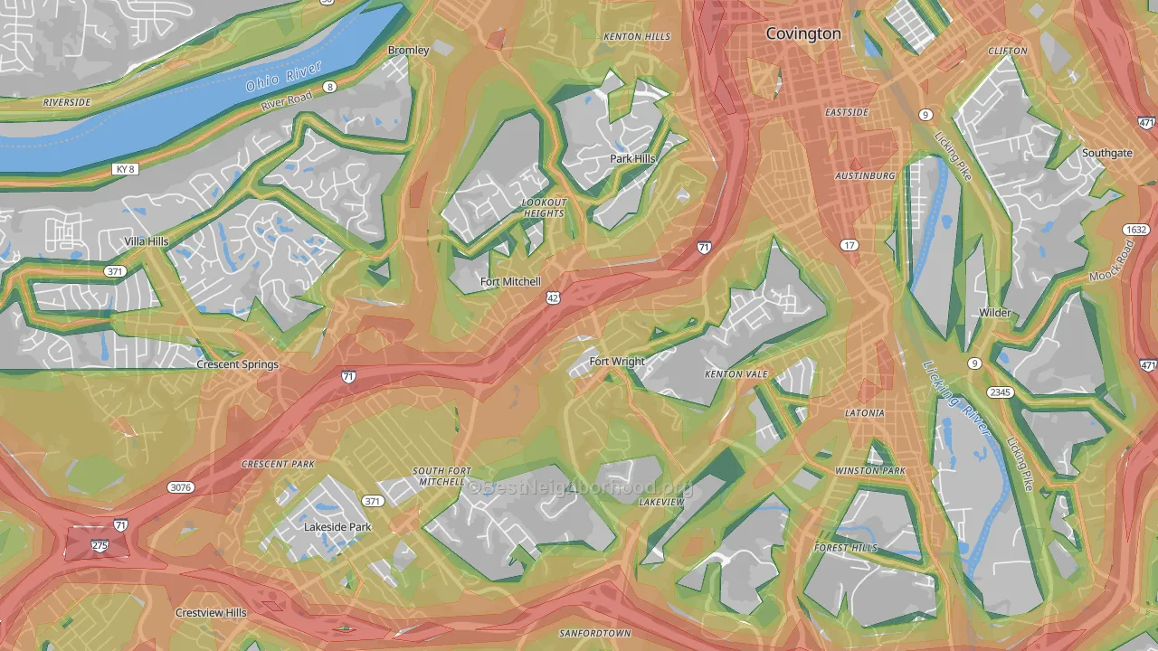 Fort Wright, KY Map of Noise Levels in Fort Wright