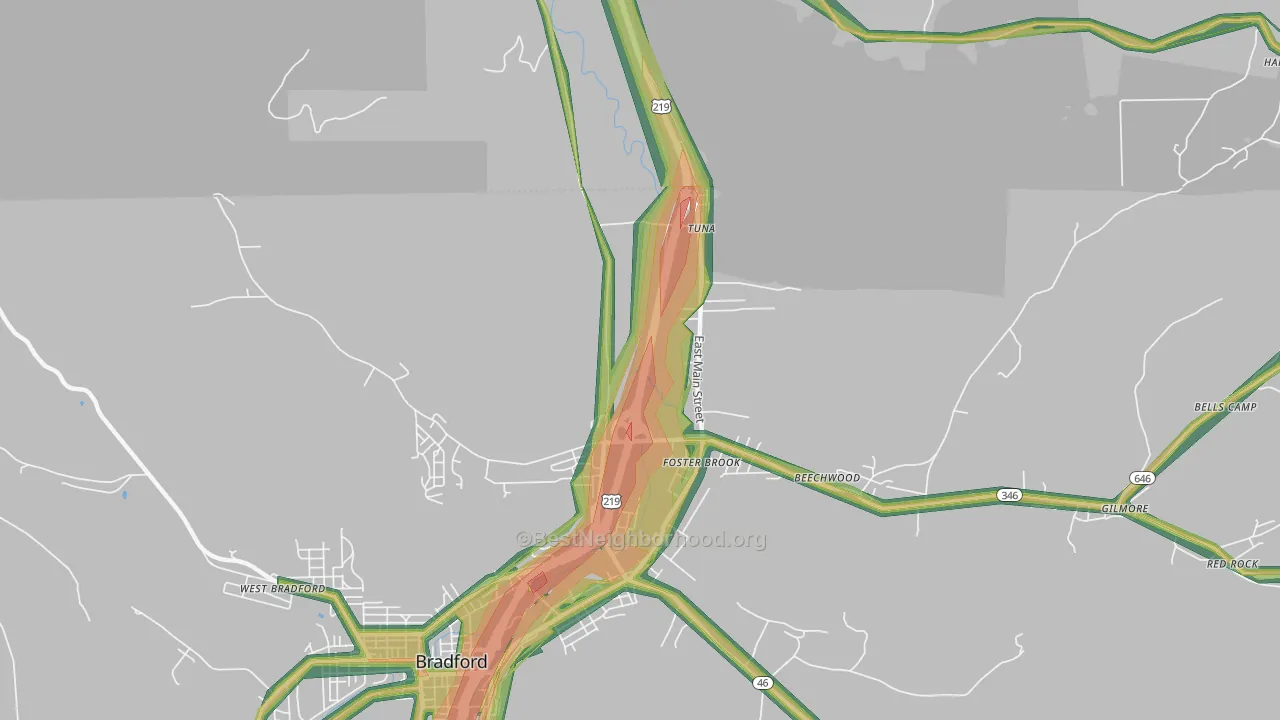 Foster Brook, PA Map of Noise Levels in Foster Brook