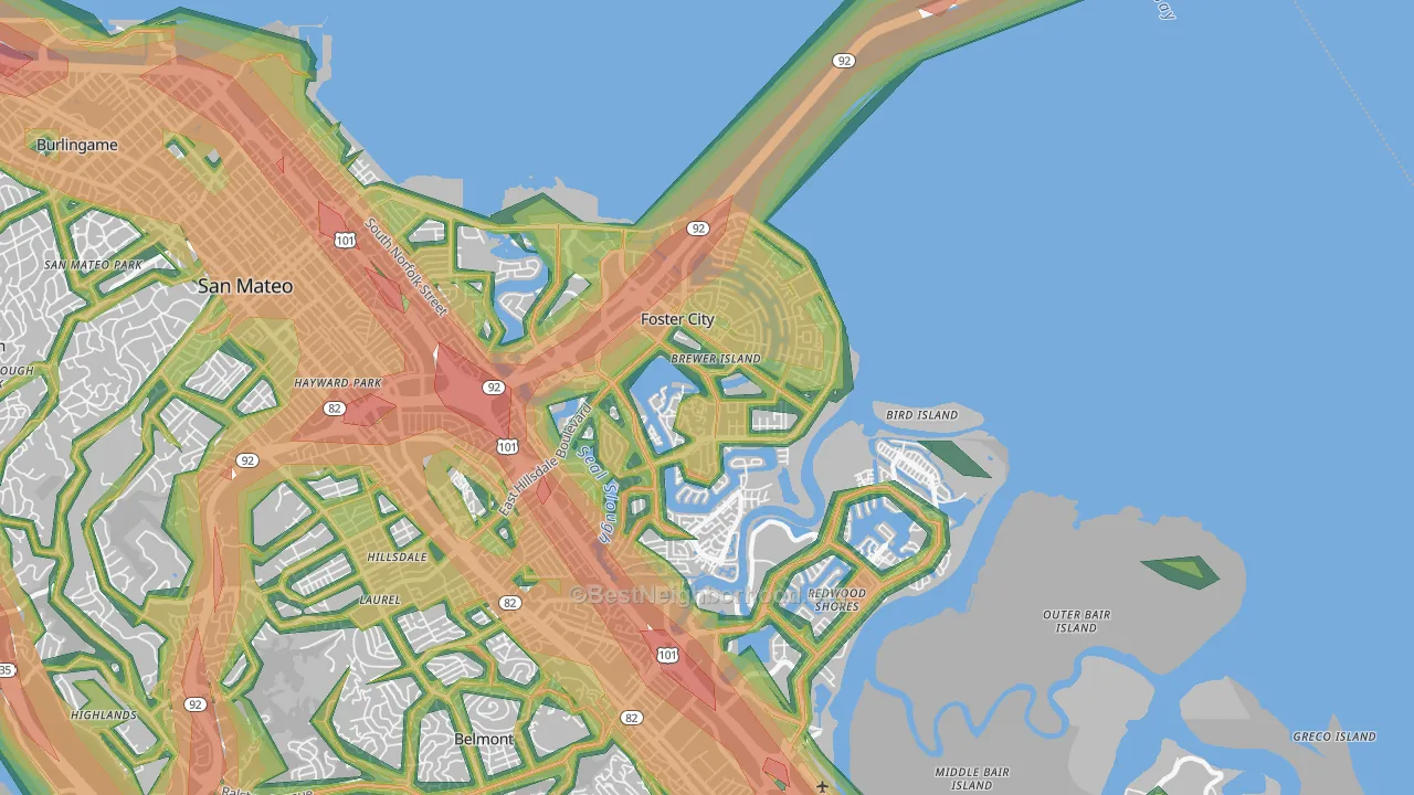 Foster City, CA Map of Noise Levels in Foster City
