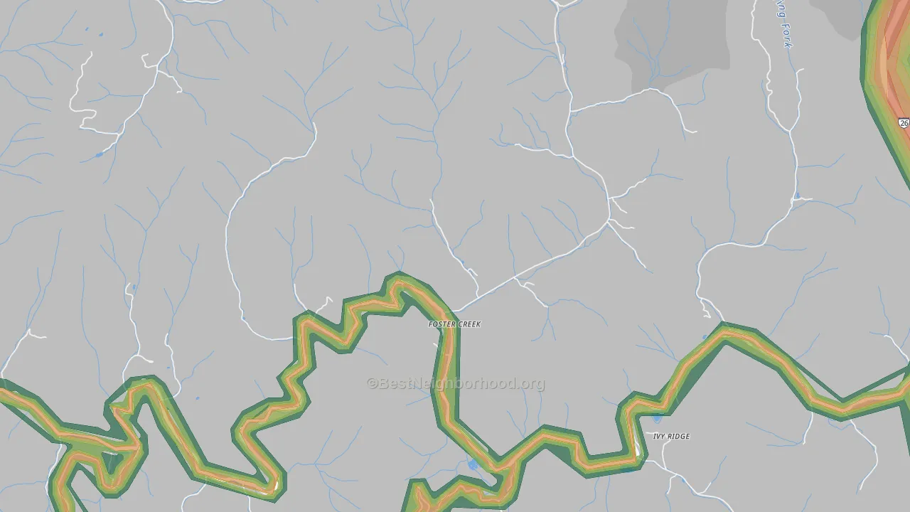 Foster Creek, NC Map of Noise Levels in Foster Creek