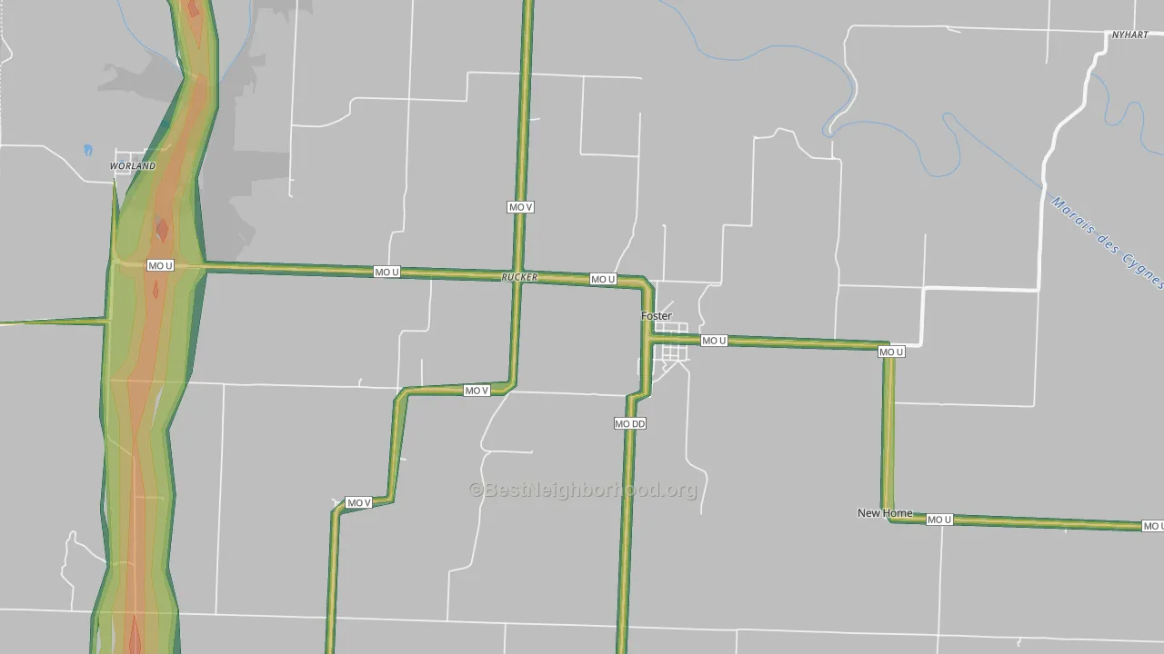 Foster, MO Map of Noise Levels in Foster