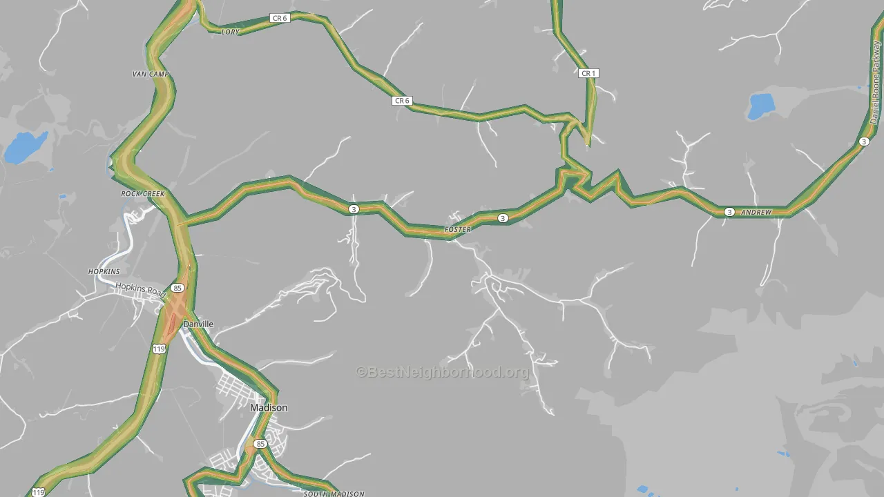 Foster, WV Map of Noise Levels in Foster