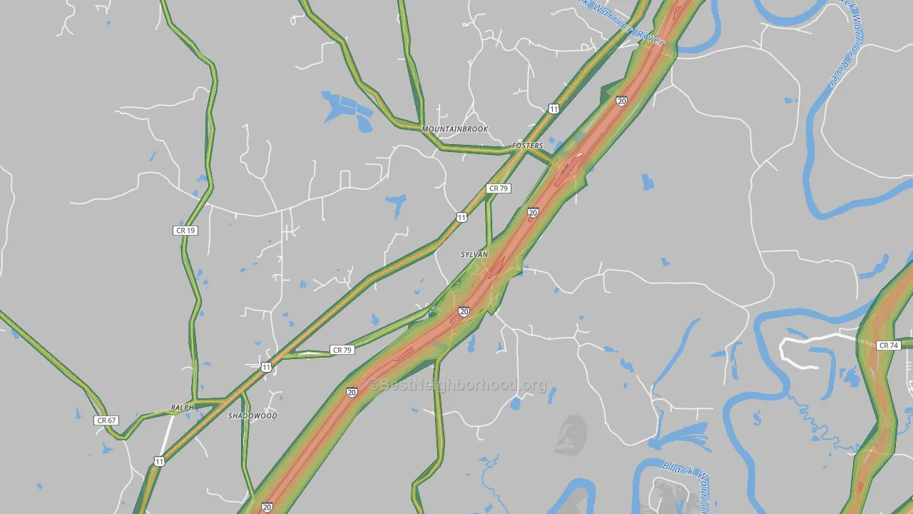 Fosters, AL Map of Noise Levels in Fosters
