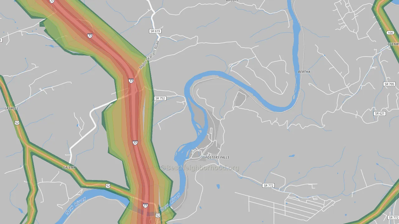 Fosters Falls, VA Map of Noise Levels in Fosters Falls