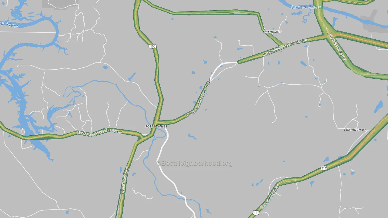 Fosters Mills, GA Map of Noise Levels in Fosters Mills