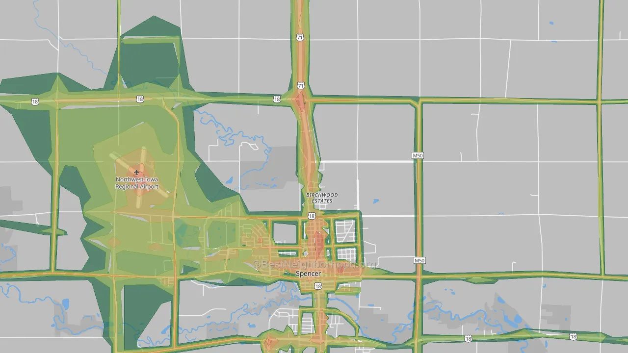 Fostoria, IA Map of Noise Levels in Fostoria