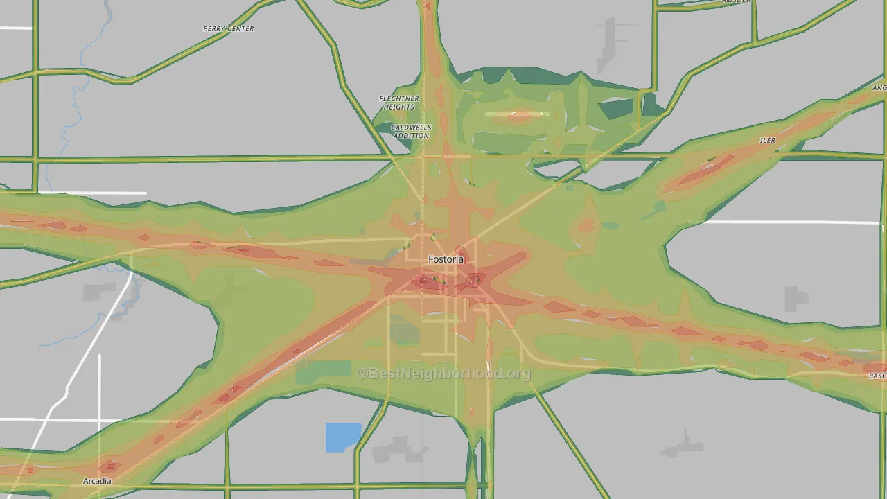 Fostoria, OH Map of Noise Levels in Fostoria