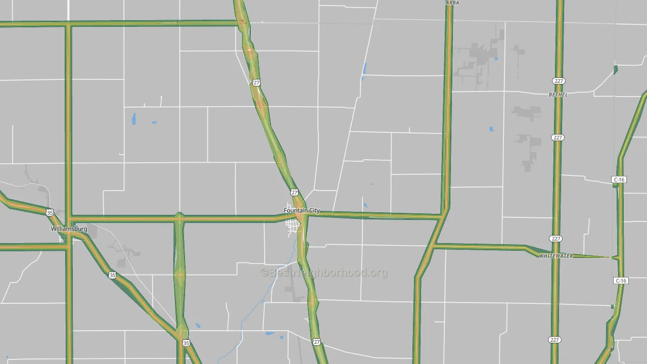 Fountain City, IN Map of Noise Levels in Fountain City