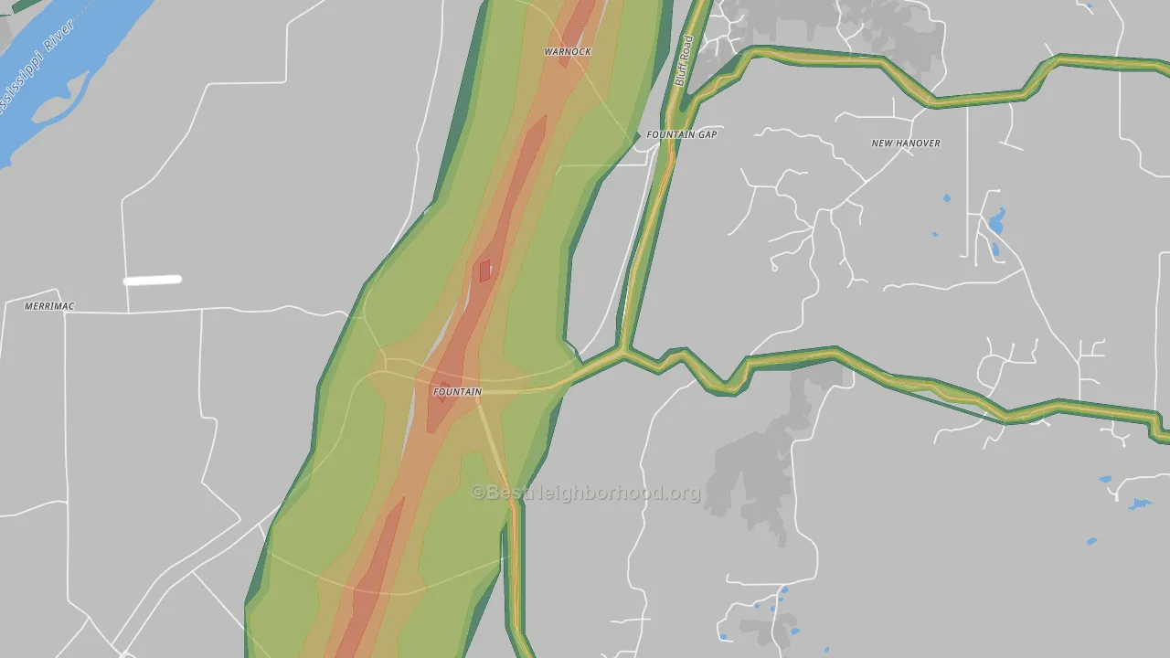 Fountain Gap, IL Map of Noise Levels in Fountain Gap