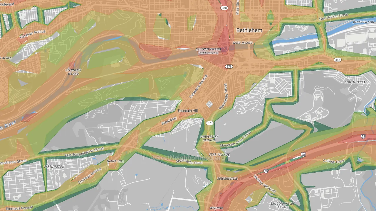 Fountain Hill, PA Map of Noise Levels in Fountain Hill