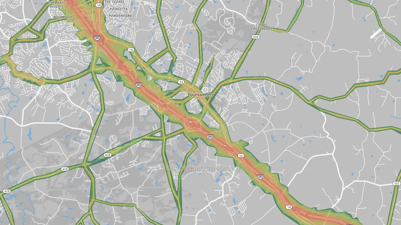 Fountain Inn, SC Map of Noise Levels in Fountain Inn