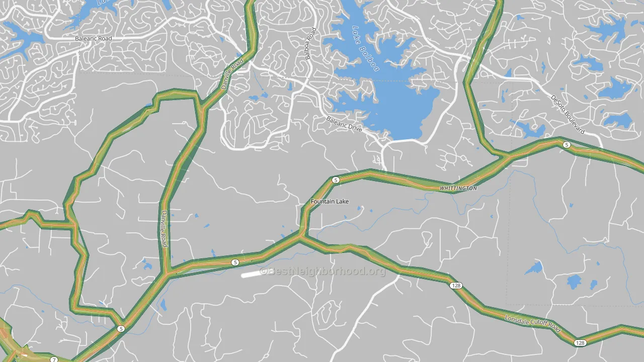 Fountain Lake, AR Map of Noise Levels in Fountain Lake