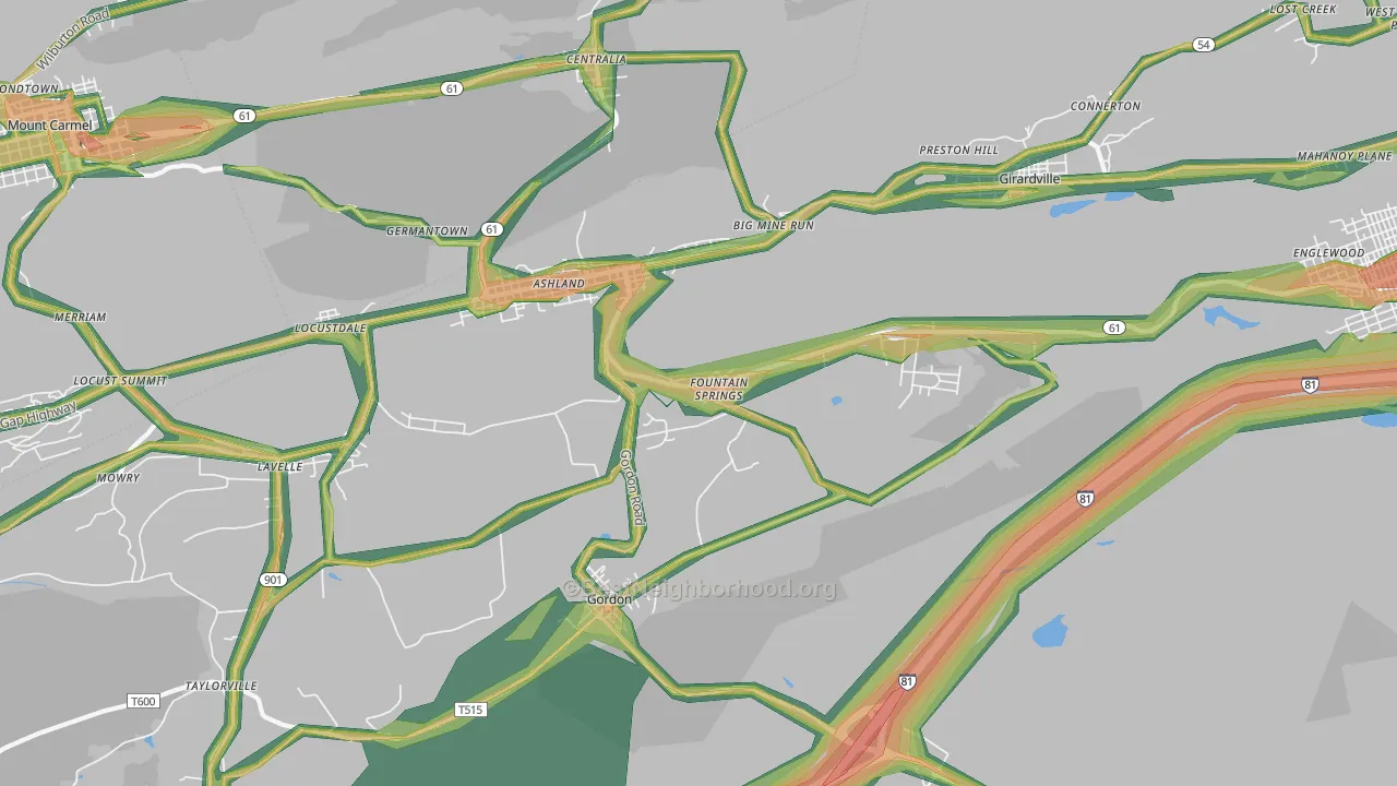 Fountain Springs, PA Map of Noise Levels in Fountain Springs