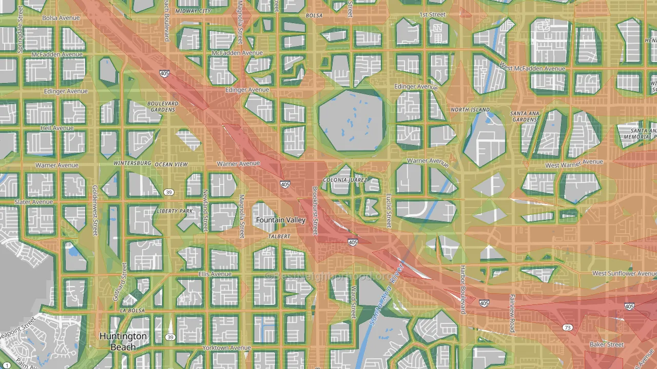 Fountain Valley, CA Map of Noise Levels in Fountain Valley
