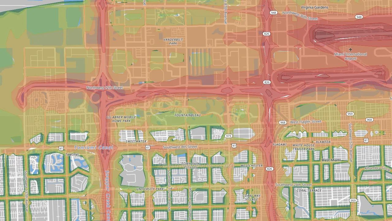 Fountainebleau, FL Map of Noise Levels in Fountainebleau
