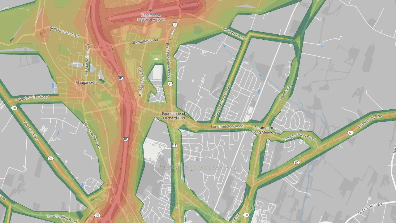 Fountainhead-Orchard Hills, MD Map of Noise Levels in Fountainhead-Orchard Hills