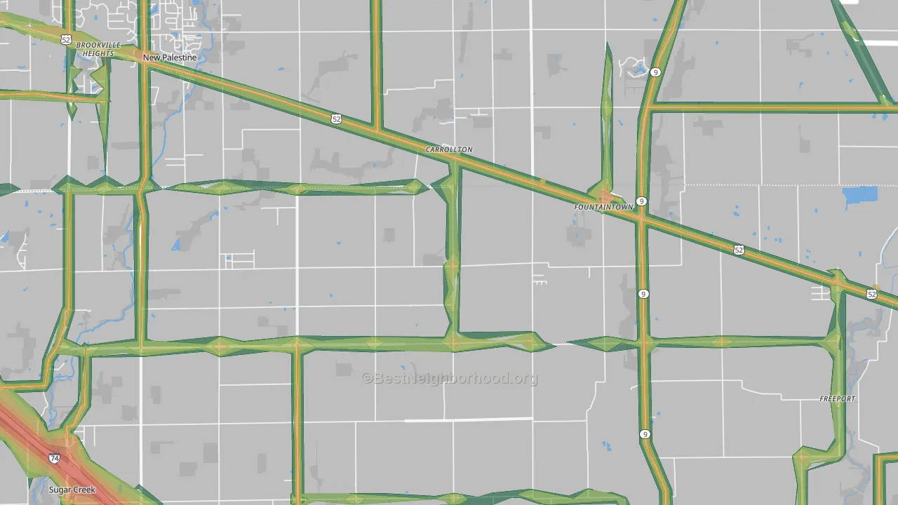 Fountaintown, IN Map of Noise Levels in Fountaintown