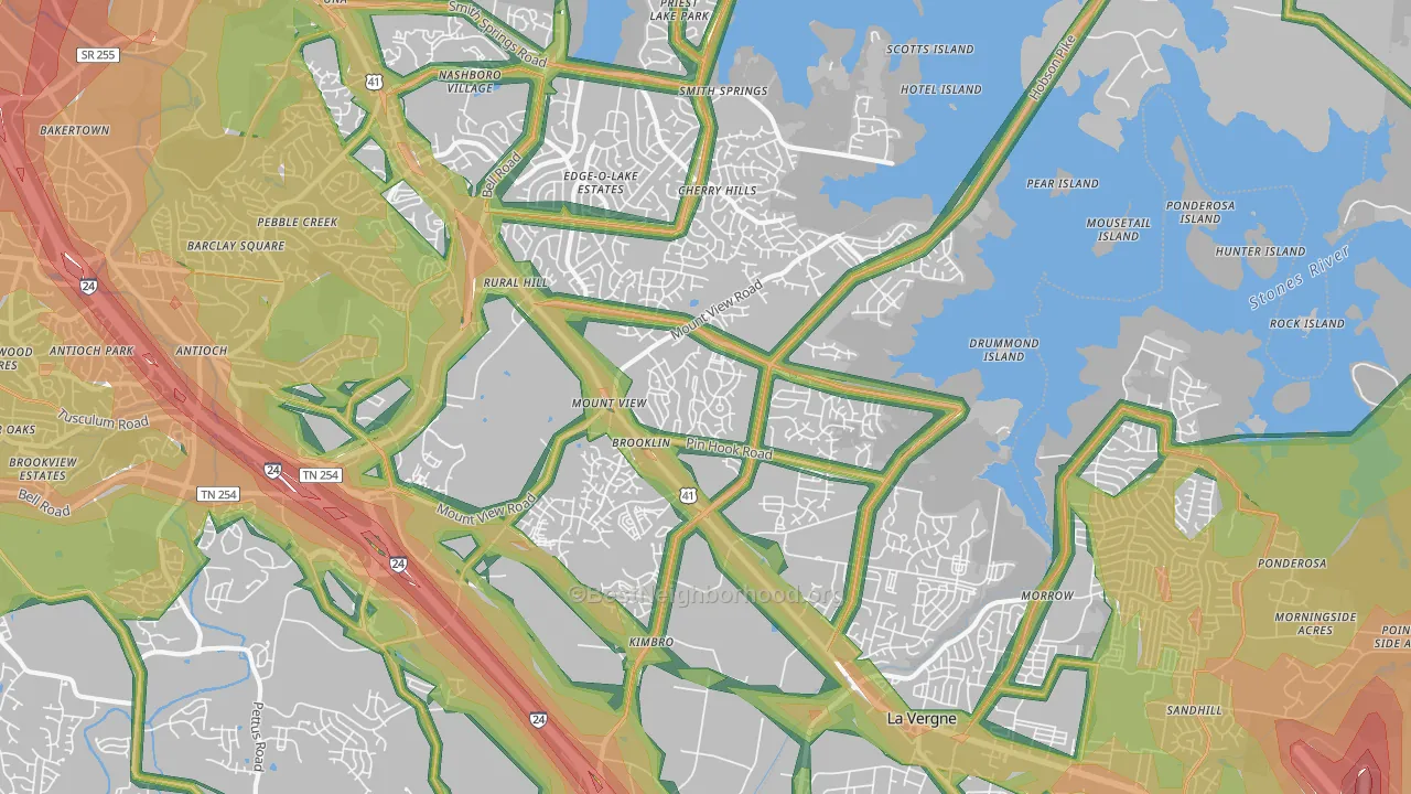 Four Corners, Antioch, TN Map of Noise Levels in Four Corners