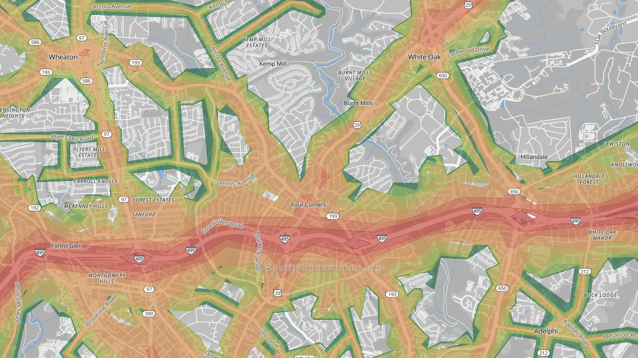 Four Corners, MD Map of Noise Levels in Four Corners