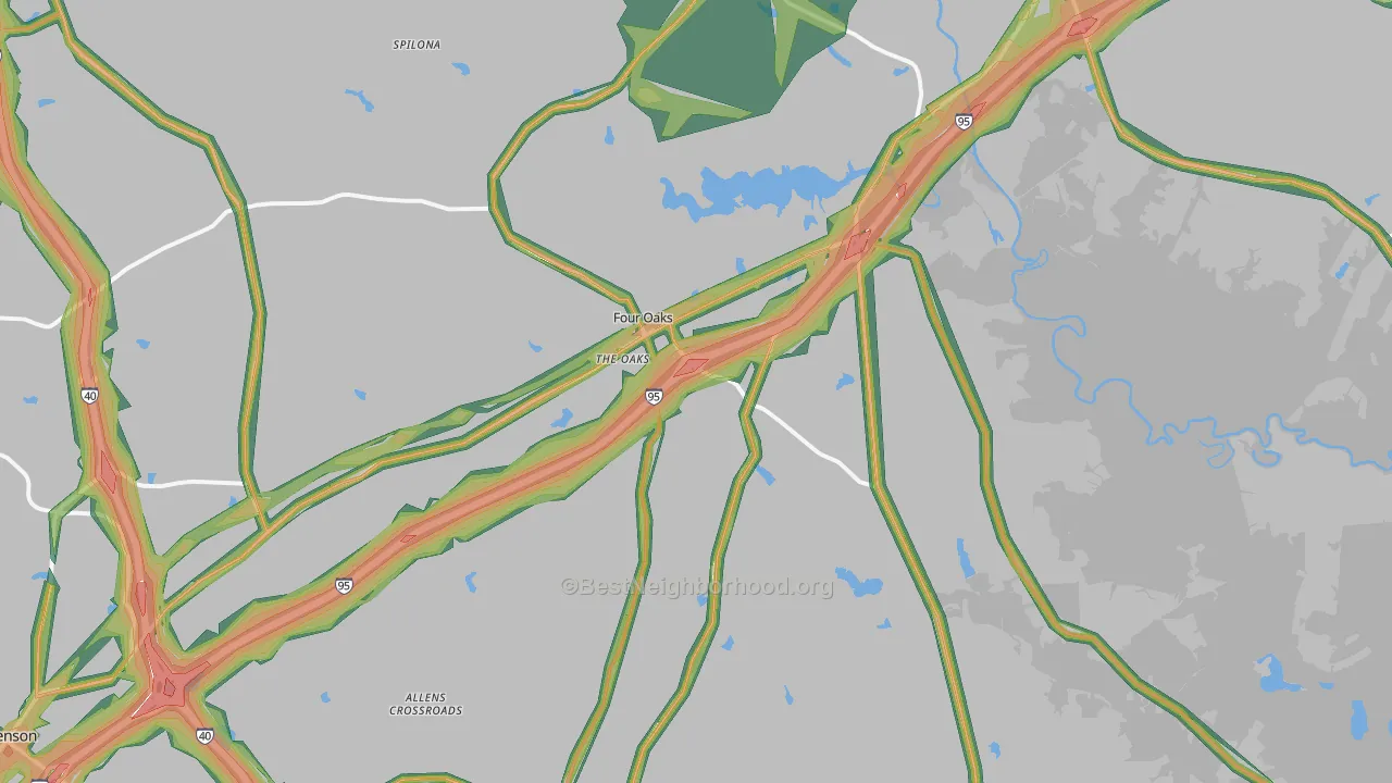 Four Oaks, NC Map of Noise Levels in Four Oaks